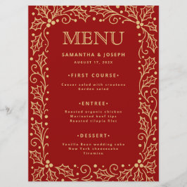 Luxury Red & Antique-Gold Wedding Menu Card メニュー