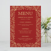 Luxury Red & Antique-Gold Wedding Menu Card メニュー (スタンド正面)