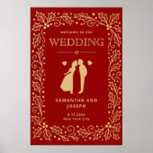 Luxury Red & Antique-Gold Wedding Poster ポスター (正面)
