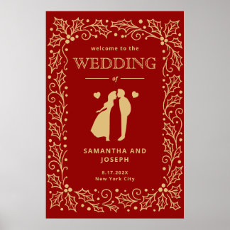 Luxury Red & Antique-Gold Wedding Poster ポスター