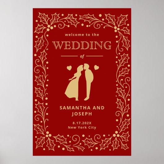 Luxury Red & Antique-Gold Wedding Poster ポスター (正面)