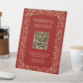 Luxury Red & Antique-Gold Wedding QR Code Sign 台座サイン (インサイチュ)