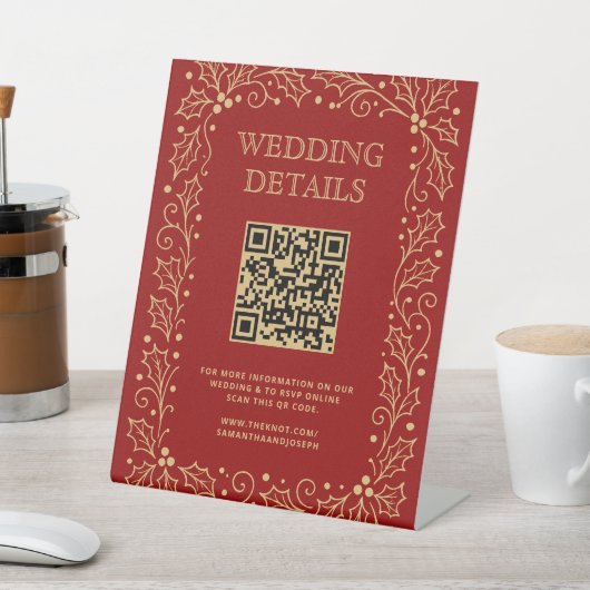 Luxury Red & Antique-Gold Wedding QR Code Sign 台座サイン (インサイチュ)