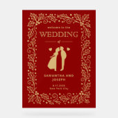 Luxury Red & Antique-Gold Wedding Welcome アクリルサイン (正面)