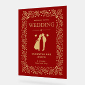 Luxury Red & Antique-Gold Wedding Welcome アクリルサイン (傾斜)