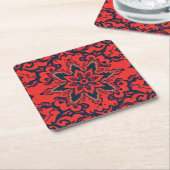 Luxury Red Blue Ornate Persian Medallion Pattern スクエアペーパーコースター (アングル)
