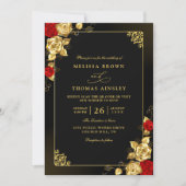 Luxury Red Gold and Black Elegant QR Code Wedding 招待状 (正面)