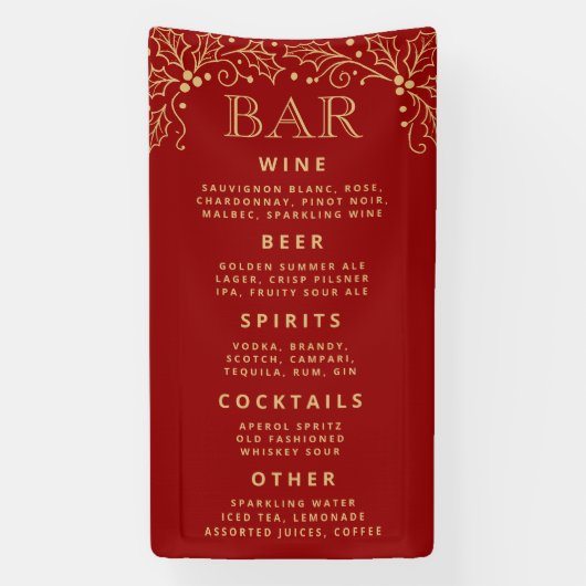 Luxury Red Gold Wedding Bar Menu Reception Decor 横断幕 (縦)