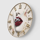 Luxury Red Lips Glamorous Beauty Art Modern ラージ壁時計 (傾斜)