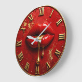 Luxury Red Lips Modern Glam Home Decor ラージ壁時計 (傾斜)