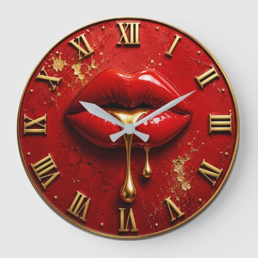 Luxury Red Lips Modern Glam Home Decor ラージ壁時計 (正面)