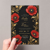 Luxury Red Poppy Black and Gold Floral Elegant アクリル招待状 (インサイチュ (ポータブル))