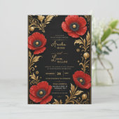 Luxury Red Poppy Black and Gold Floral Elegant 招待状 (スタンド正面)