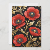 Luxury Red Poppy Black and Gold Floral Elegant 招待状 (裏面)