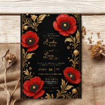 Luxury Red Poppy Black and Gold Floral Elegant 