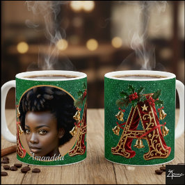 Luxury Red Velvet Gold Christmas Letter A コーヒーマグカップ
