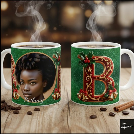 Luxury Red Velvet Gold Christmas Letter B コーヒーマグカップ