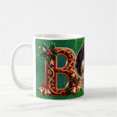 Luxury Red Velvet Gold Christmas Letter B コーヒーマグカップ (左)