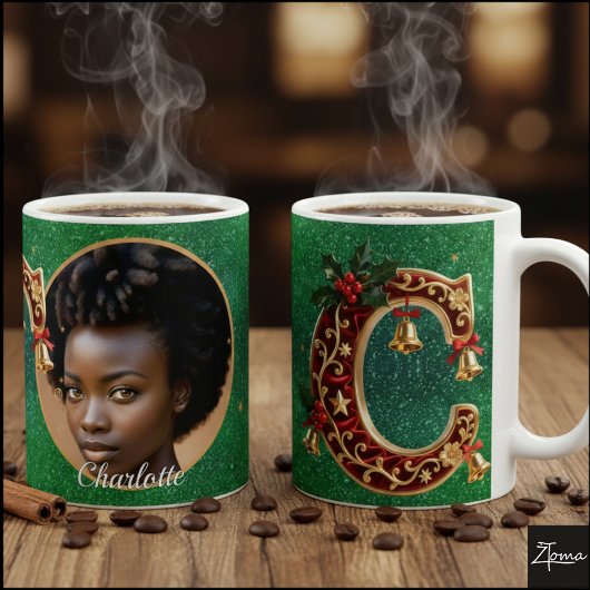 Luxury Red Velvet Gold Christmas Letter C コーヒーマグカップ