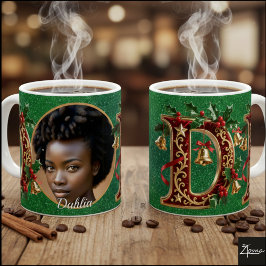 Luxury Red Velvet Gold Christmas Letter D コーヒーマグカップ