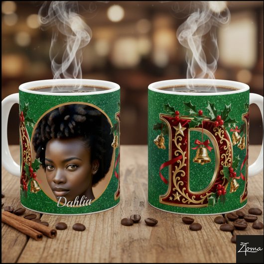 Luxury Red Velvet Gold Christmas Letter D コーヒーマグカップ