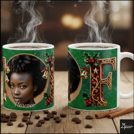 Luxury Red Velvet Gold Christmas Letter F コーヒーマグカップ