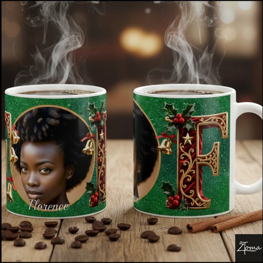 Luxury Red Velvet Gold Christmas Letter F コーヒーマグカップ
