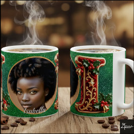 Luxury Red Velvet Gold Christmas Letter I コーヒーマグカップ