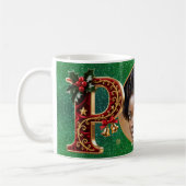 Luxury Red Velvet Gold Christmas Letter P コーヒーマグカップ (左)