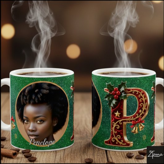 Luxury Red Velvet Gold Christmas Letter P コーヒーマグカップ