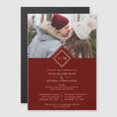 Luxury Red Wedding Initials Ornamental Flourish マグネット招待状 (正面/裏面)
