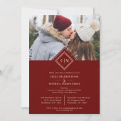 Luxury Red Wedding Initials Ornamental Flourish マグネット招待状 (正面)