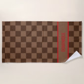 Luxury Red with Brown Checkered ビーチタオル (正面)