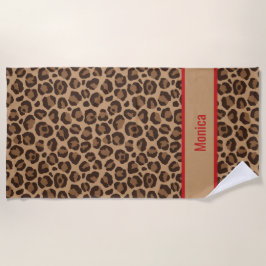 Luxury Red with Leopard Print ビーチタオル