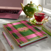 Luxury Rich Pink Green Plaid Crest Monogram ノートブック
