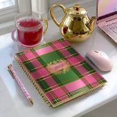 Luxury Rich Pink Green Plaid Crest Monogram ノートブック