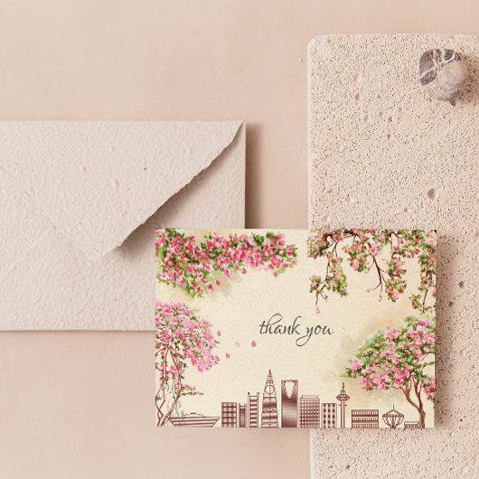 Luxury Riyadh Skyline Bougainvillea Wedding Thank  カード