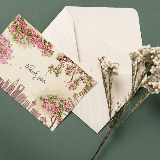 Luxury Riyadh Skyline Bougainvillea Wedding Thank  カード