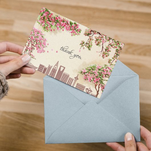 Luxury Riyadh Skyline Bougainvillea Wedding Thank  カード