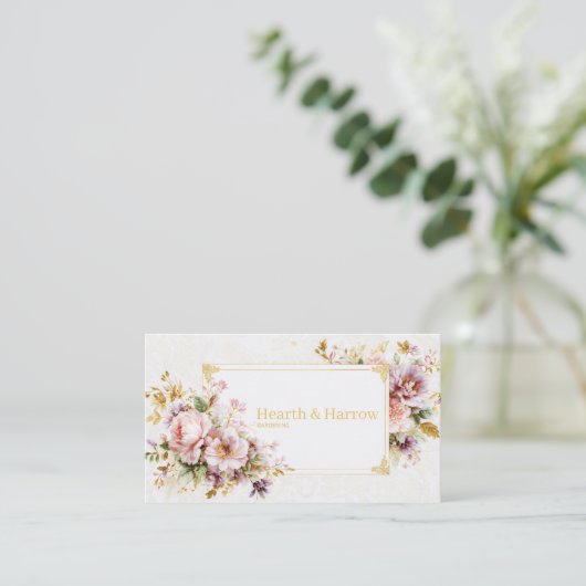 Luxury Romantic Blush Floral Peony and Gold Frame 名刺 (スタンド正面)