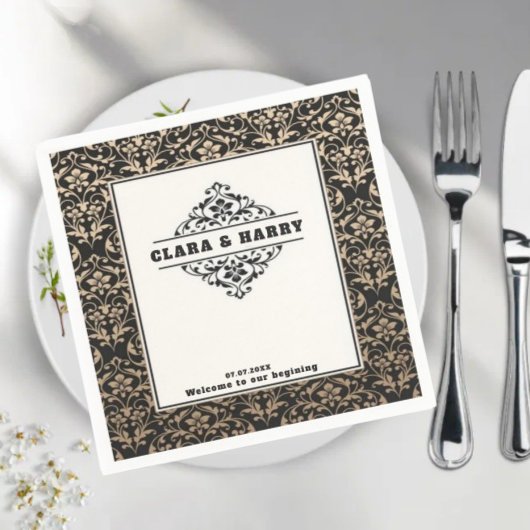 Luxury romantic calligraphy retro floral wedding  スタンダードカクテルナプキン