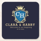 Luxury romantic champagne gold elegant monogrammed スクエアペーパーコースター (正面)