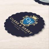 Luxury romantic champagne gold elegant monogrammed ペーパーコースター (アングル)