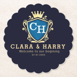 Luxury romantic champagne gold elegant monogrammed ペーパーコースター