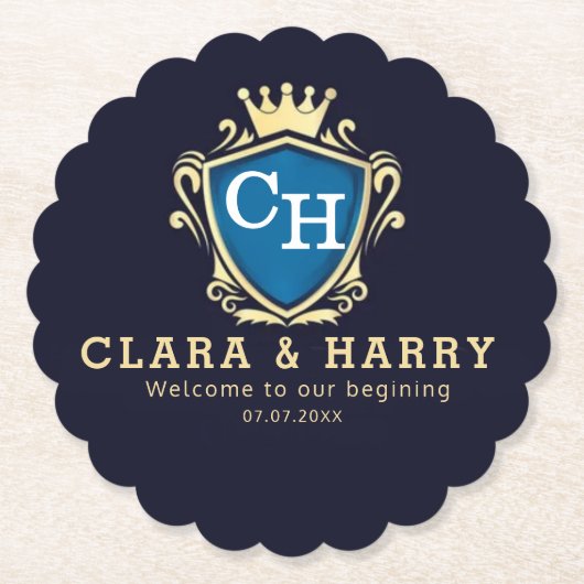 Luxury romantic champagne gold elegant monogrammed ペーパーコースター (正面)