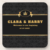 Luxury romantic gold calligraphy flourish wedding  コースター (正面)