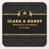 Luxury romantic gold calligraphy flourish wedding スクエアペーパーコースター (正面)