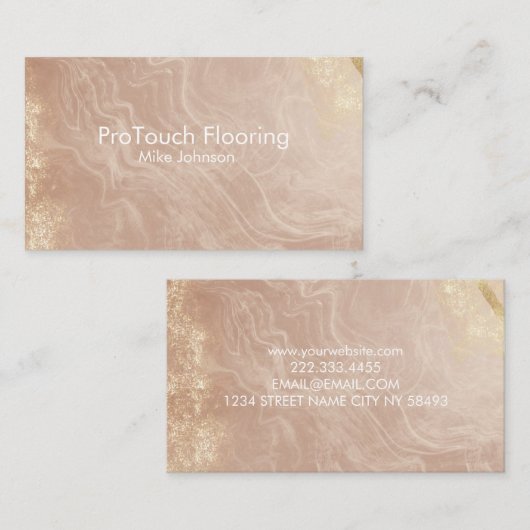 Luxury Rose Gold Agate & Glitter Flooring 名刺 (正面/裏面)