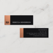 Luxury Rose Gold & Black Leather Monogram スキニー名刺 (正面/裏面)