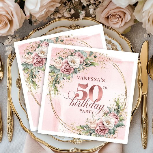 Luxury Rose Gold Blush 50th Birthday Party Napkins スタンダードカクテルナプキン